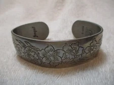 Vintage Kirk Stieff Pewter Wide Cuff Bracelet ~ March Jonquil Flower 900-3