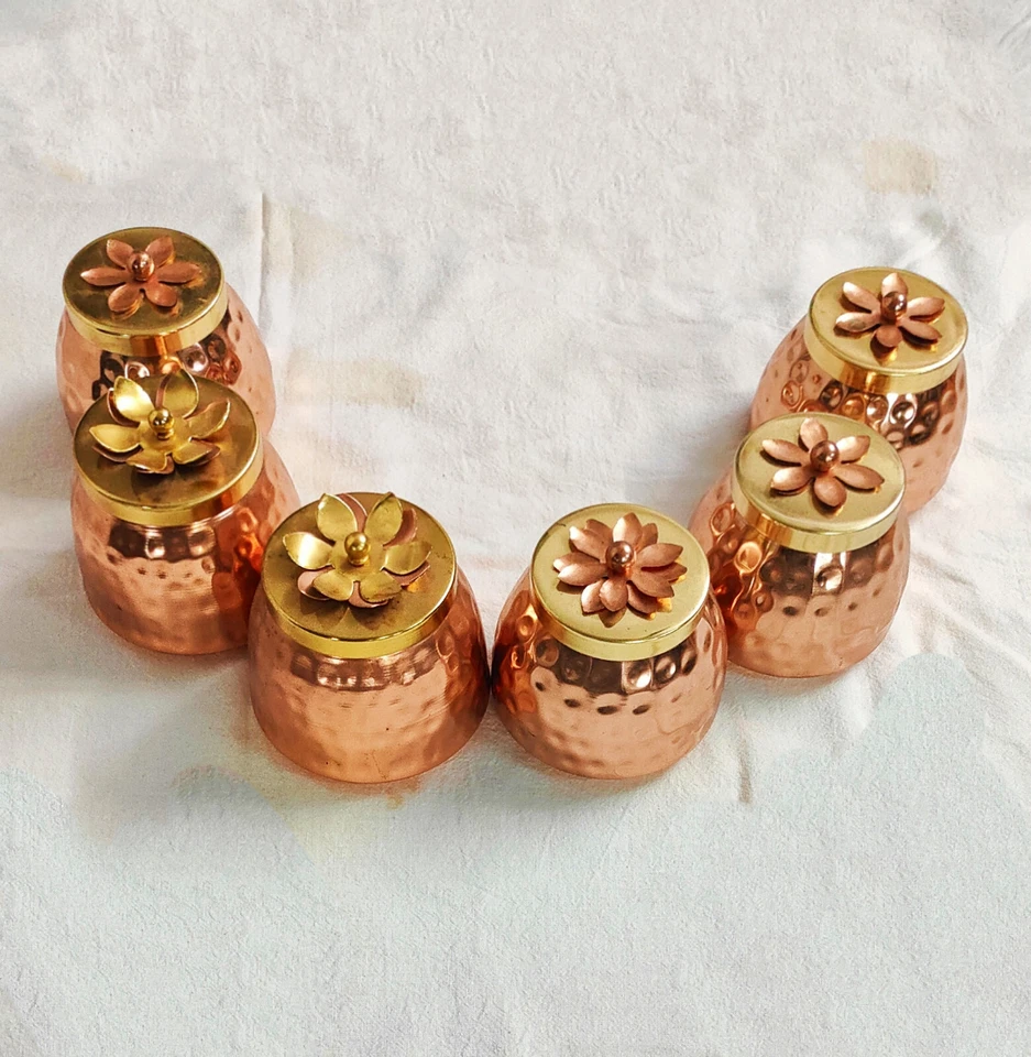 Tarros de fruta seca martillados enchapados en cobre regalo de devolución indio regalo de boda Foto 3 de 4