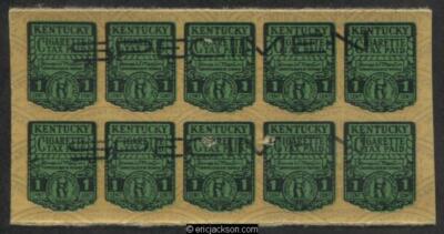 KENTUCKY Cigarette Revenue KY C5S black SPECIMEN h/s, pane of 10