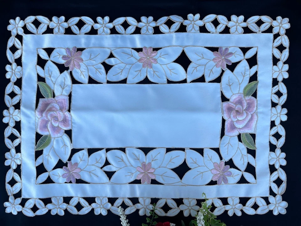 Vintage Embroidered Floral Placemats/Runners 14x20" 16x36" 16x45" 16x54" Oblong - Image 3 of 4