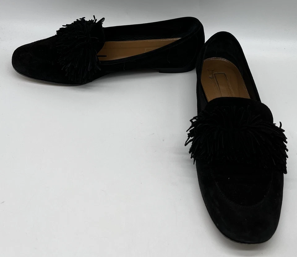 Mocasín plano Aquazzura negro 'salvaje' con flecos en gamuza talla 37,5 Foto 2 de 4