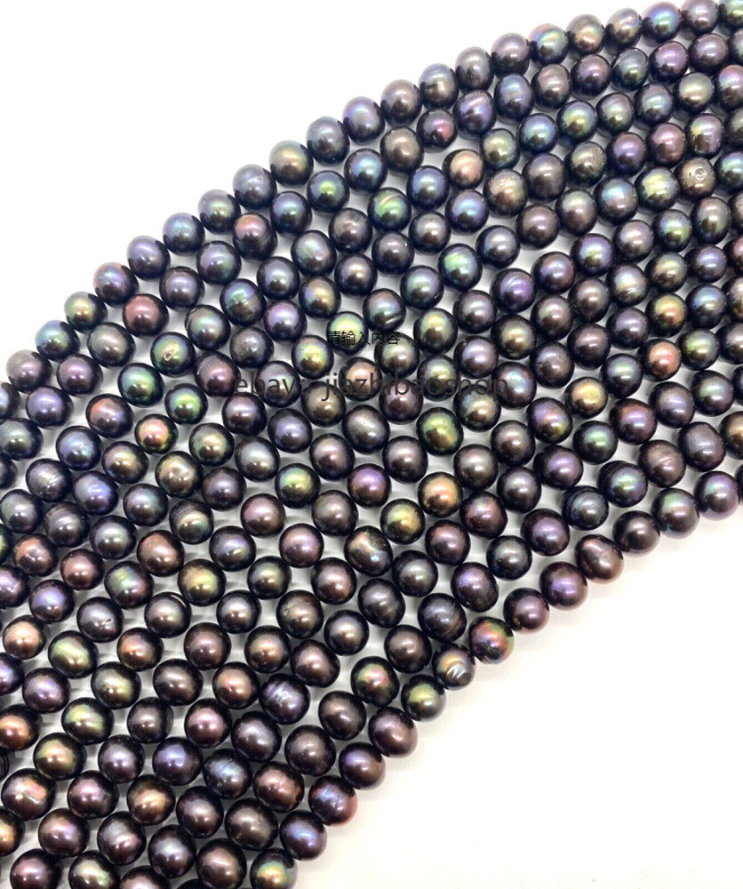 Peacock freshwater black pearl round bead necklace 16-25 inches AAA grade