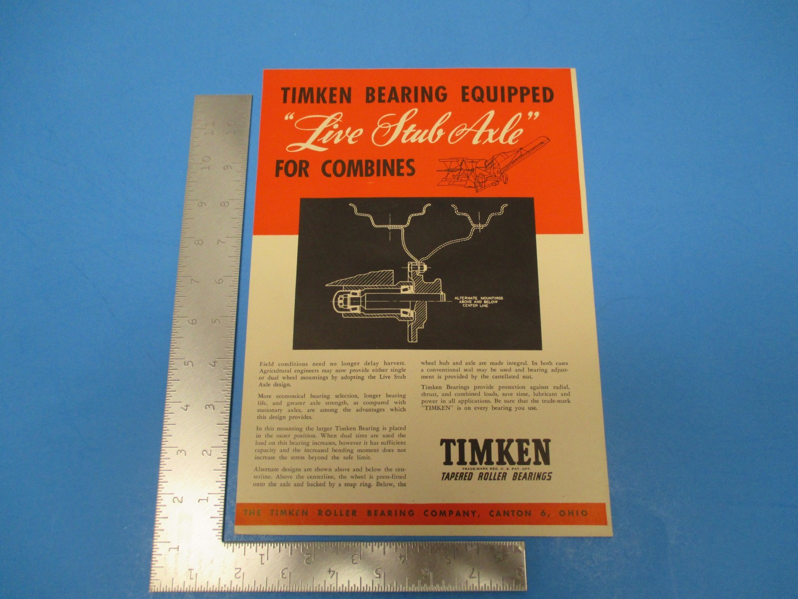 1948 Print Ad Timken Tapered Roller Bearings Live Stub Axle Canton OH
