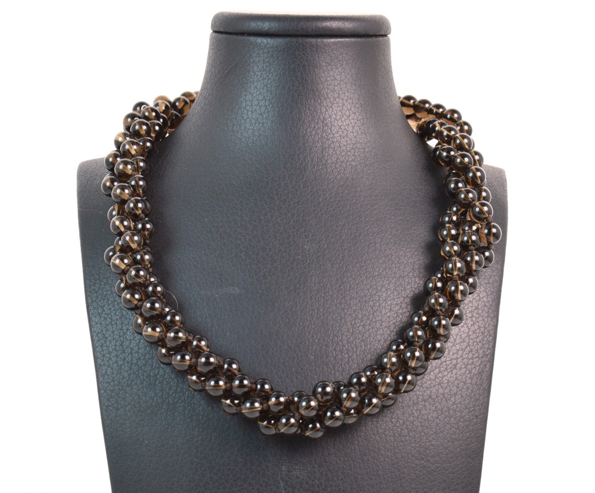 Collier Torchon En Quartz Fumé Et Argent 925 - Zircons - Made In Italy Neuf