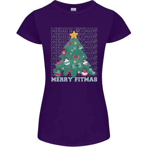 Fitness Merry Fitmas Christmas Tree Gym Womens Petite Cut T-Shirt - Picture 6 of 23