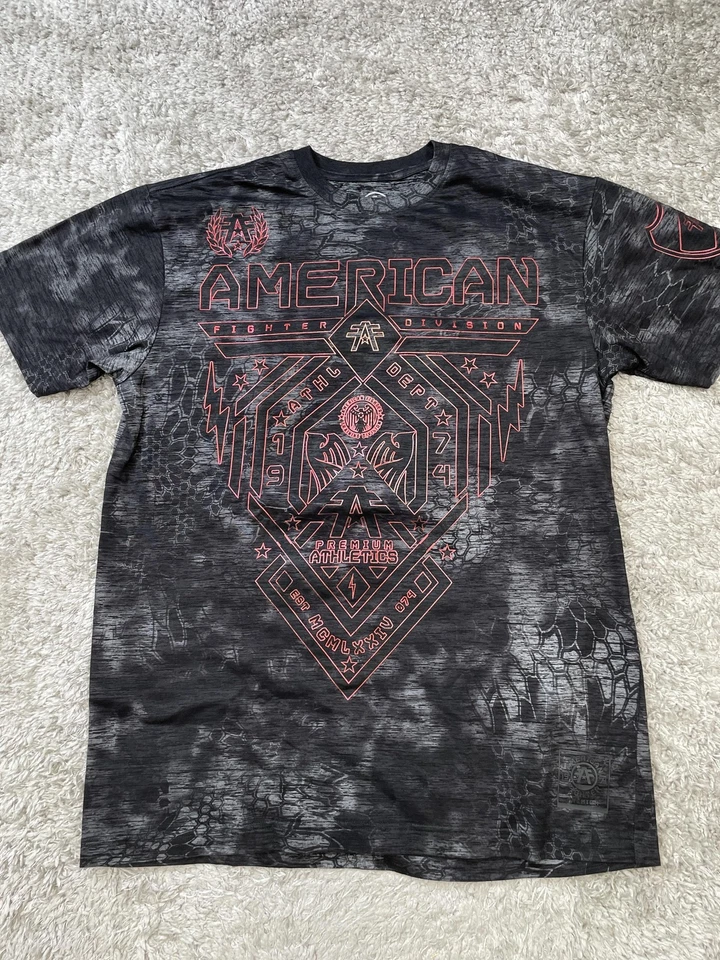 Camisa American Fighter Para Hombre Extra Grande Negra Gris Roja Gráfica MMA Estampado Completo Foto 2 de 4