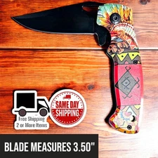 Tribal Elder Chief Print Assisted Folding Pocket Knife w/ 4.50" Handle