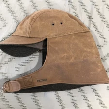 Filson LG Tan/Brown Tin Cloth Waterfowl Hat Wool lined- Vintage