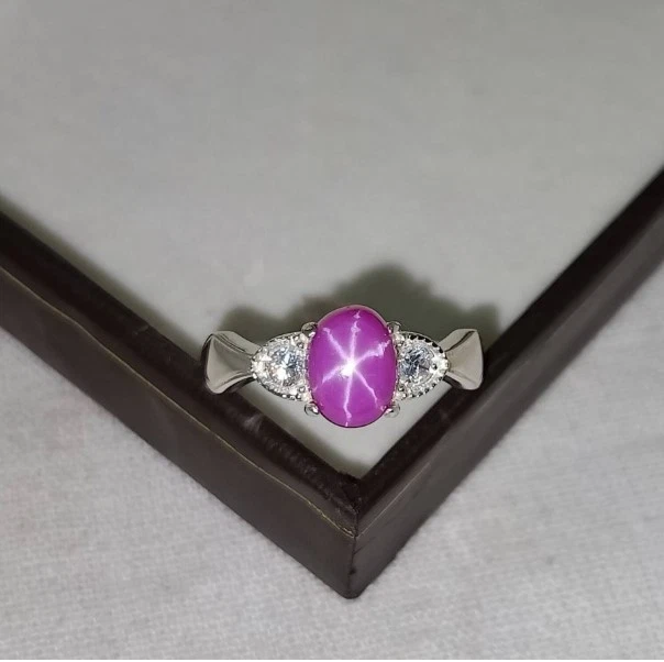 Vintage Pink Star Sapphire Ring 925 Sterling Silver Lindy Star Sapphire Ring - Image 3 of 4