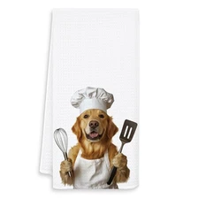 Funny Golden Retriever Chef Dog Kitchen Towels Gifts for Golden Retriever Lov