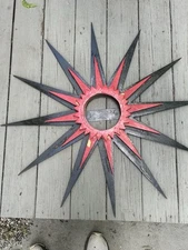 Sunburst Clock Parts MCM Wooden Frame 34" Art Retro