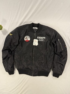 PEANUTS MA-1 Big Logo Flight Jacket Embroidery Filling Woman's Size L / Men s M