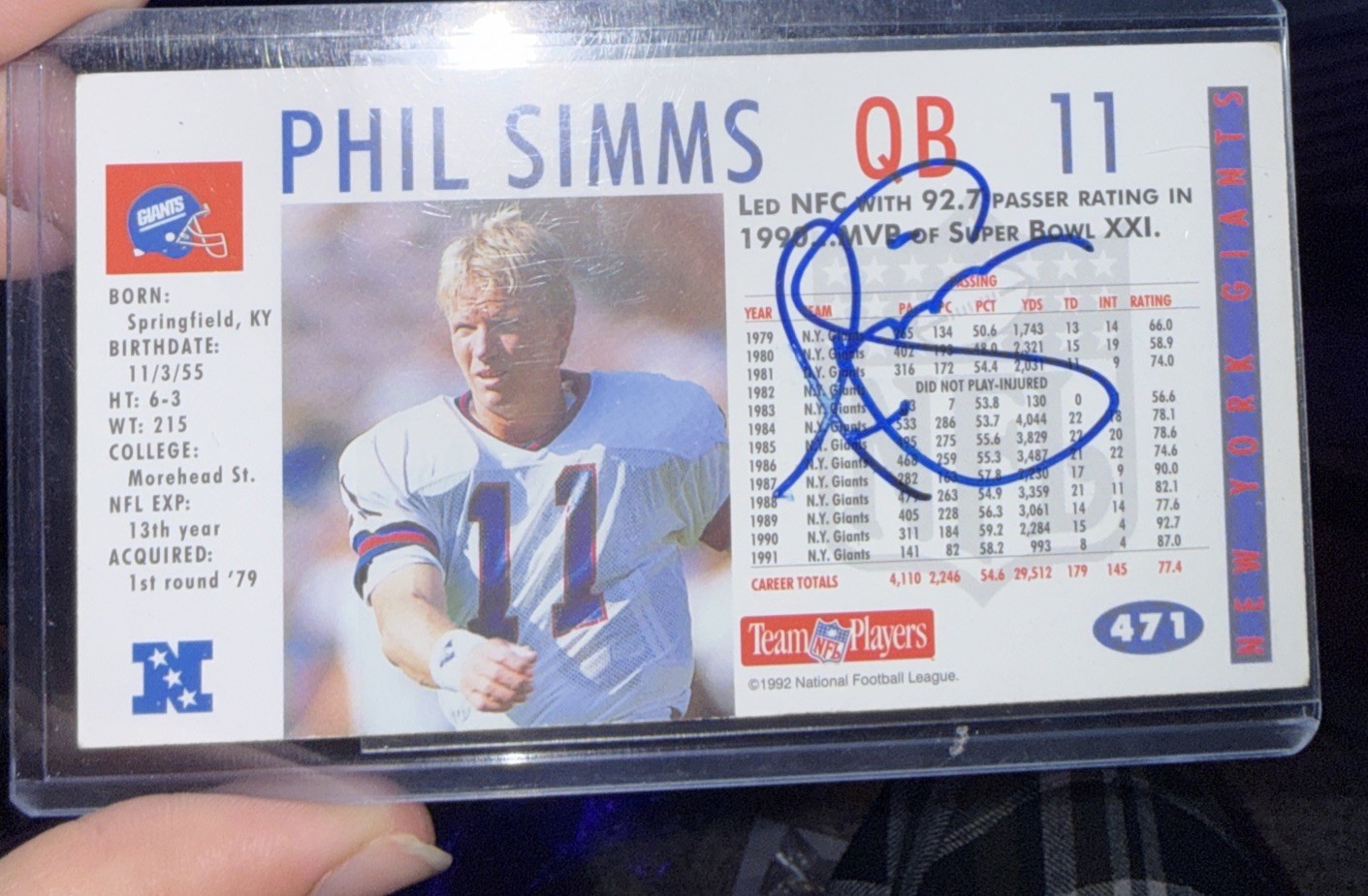 1992 NFL Game day Phil Simms ON CARD IP AUTO eBay 1/1 New York Giants