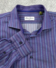 Robert Graham Dress Shirt Mens 17.5 44 Purple Stripe Button Down