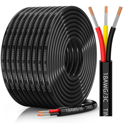 18 Gauge Wire 3 Conductor Electrical Wire, 18 AWG Tinned Copper Stranded PVC Cab