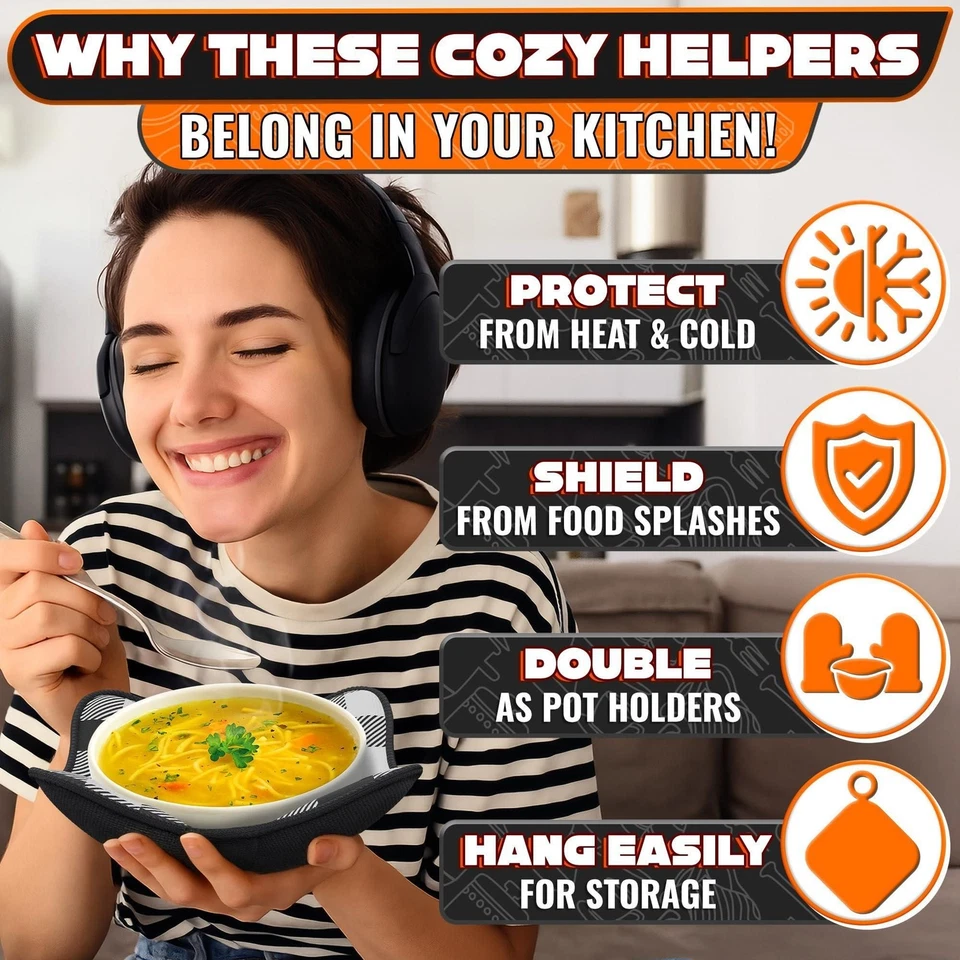 Juego de 4 soportes para tazones de microondas de 7,5 x 7,5 pulgadas soportes para tazones de microondas para Hot F Foto 3 de 4