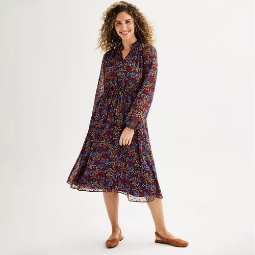 Draper James Cinched Waist Midi Dress Puffed Sleeves Textured Floral Polka Dot M - Picture 9 of 9