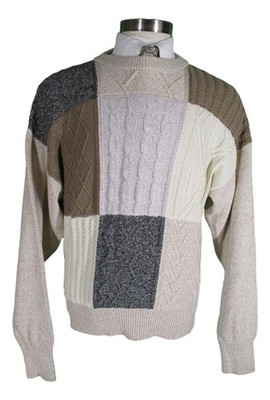 Orvis Mens Beige Patchwork Crewneck Cotton Sweater XL