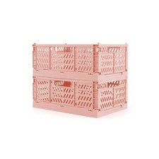 2 PCS Small Pink Collapsible Storage Crates Stackable Plastic Foldable Baskets
