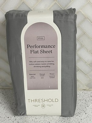 Threshold Performance Flat Cotton Sheet Full Grey Herringbone 400TC