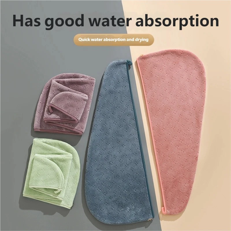 Тисненая двухцветная шапка для сухих волос толстая абсорбирующая быстро сохнущая коралловая флисовая - Изображение 3 из 4