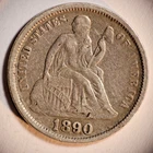 1890 P Seated Liberty Dime 10C Cents Coin Silver, F+!