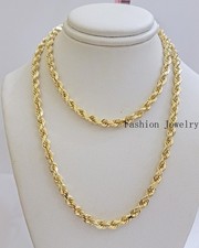 Real 14k Yellow Gold Rope Chain Necklace 5mm 18- 26 Inch Diamond Cut SOLID 14K