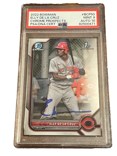 ELLY DE LA CRUZ signed auto autograph 2022 1st Bowman Chrome PSA DNA 9/10