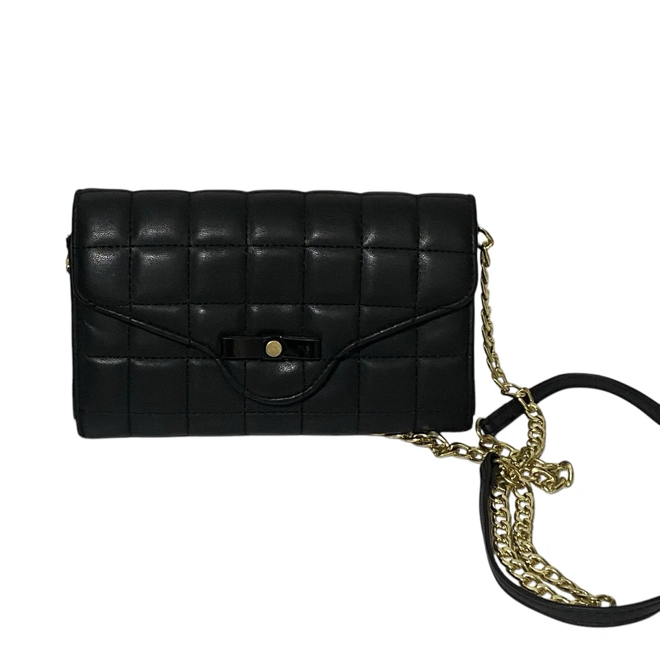 Bolso Bandolera Mossimo Negro Acolchado Cadena Dorada Pequeño Monedero Cartera Foto 2 de 4