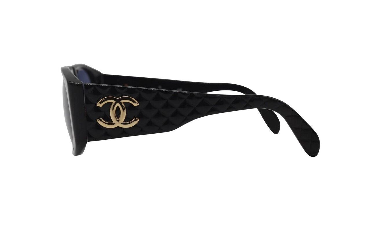 Auth+CHANEL+Coco+Mark+Quilted+Matelasse+Sunglasses+Black+Gray+Gold+01450+ 94305 for sale online