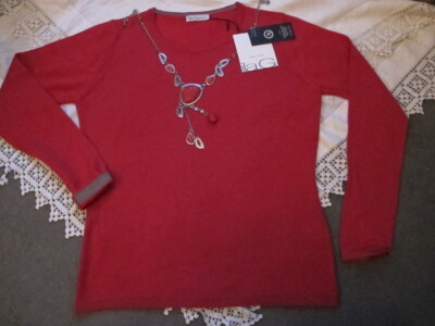 Ila G JUMPER water melon red 100% superfine merino wool L Italy made bnwt £175