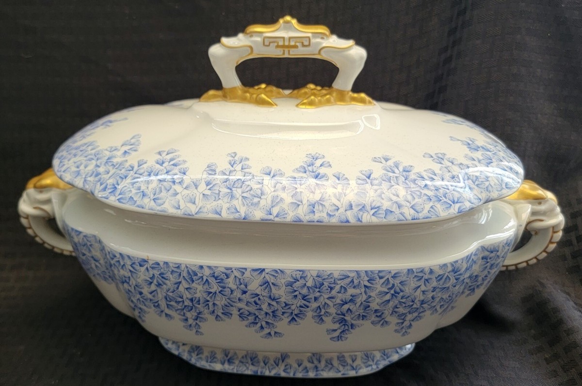 Antique Royal Worcester Blue & White Soup Tureen Elephant Handles