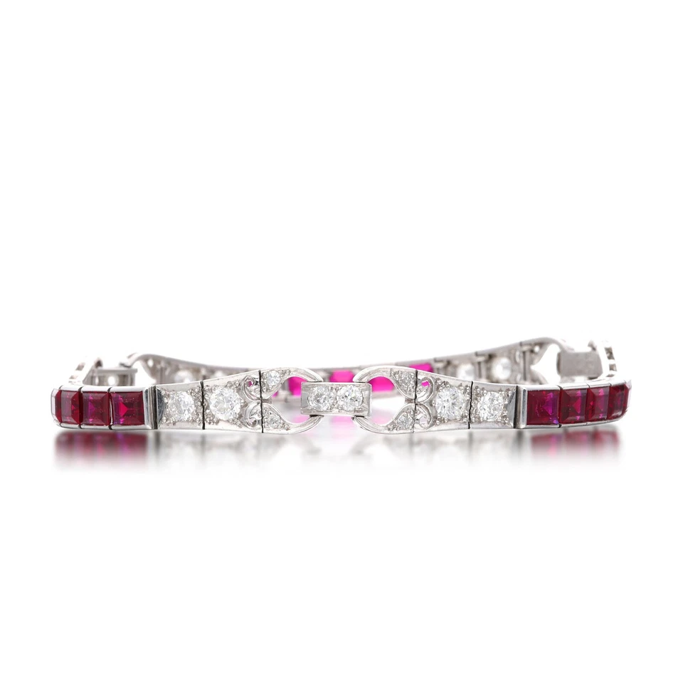 Brazalete Tenis Hecho a Mano Rubíes Rosados y Diamantes Corte Europeo En Plata 935 Foto 3 de 4