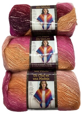 Lion Brand Shawl in a Ball Yarn ''Community Coral'' 3 Skeins #350