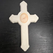 Madonna Cameo Crucifix Cross Wall White Orange Creme Center Scrolled Design VTG