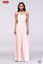 David s Bridal Long Strapless Chiffon Dress and Pleated Bodice in Quartz Sz 6