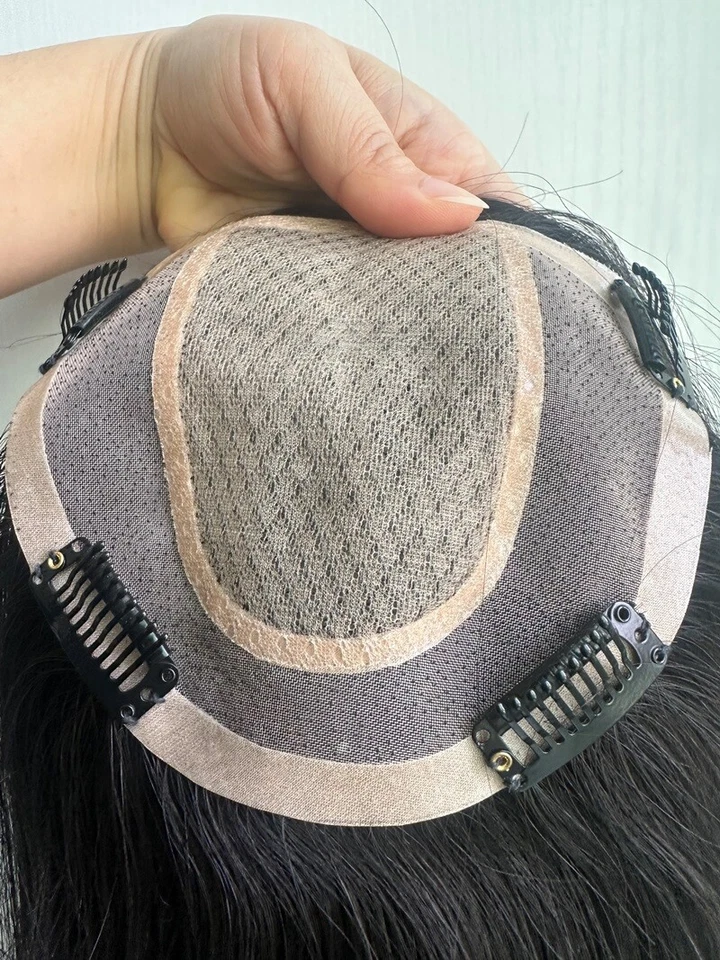 5英寸X5英寸单声道带丝绸顶帽,处女人类精美发饰女式10~30英寸 — 第 4/4 张图片