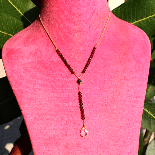 Handmade Natural Citrine & Garnet Micro Macrame Beaded Reiki Crystal Necklace - Picture 3 of 12