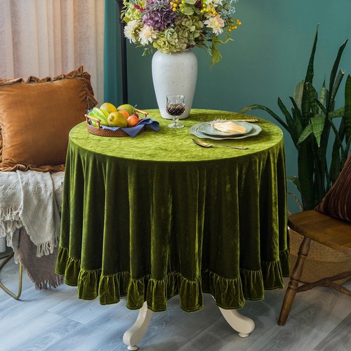 Velvet Tablecloth Luxurious Solid Round Table ClothOblong Retro Farmhouse Ruf... - Picture 2 of 7