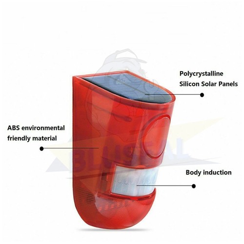 Solar Alarm Strobe Light Lamp Motion Sensor Waterproof Sound Security Outdoor - Picture 9 of 10