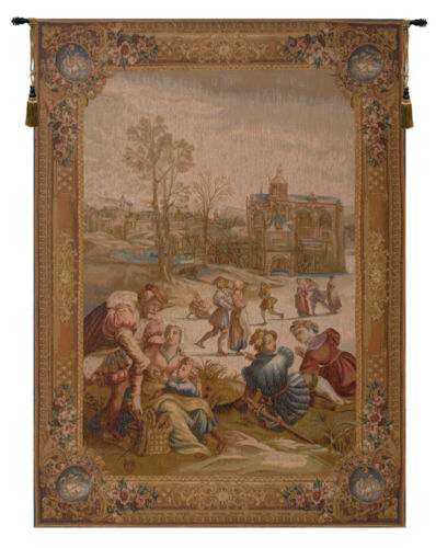 Les Patineurs Renaissance French Tapestry Wall Art Hanging - (New) 58x44 inch