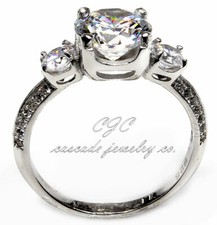 3 Stone Round Wedding Anniversary Ring SOLID Sterling Silver Cubic Zirconia CZ 7