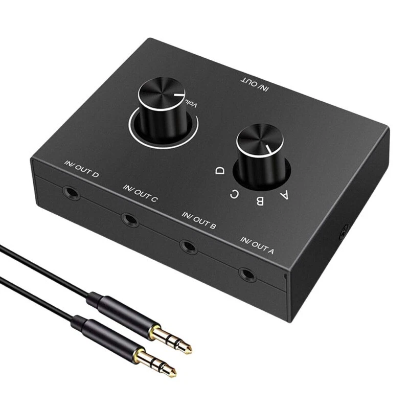 3.5mm Audio Switcher Switch Stereo Headphone Speaker Splitter Selector Box 4 Way - Image 3 of 4