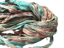 10 yards Recycled Sari Silk Ribbon Yarn Ocean Dance