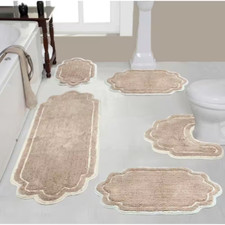 Allure Collection 100 Cotton Tufted Bath Rug, 5-Pcs Set with Contour, Linen