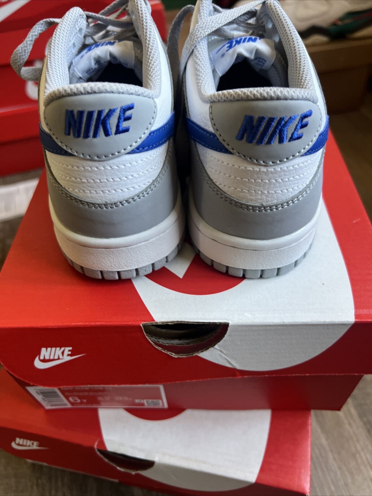 Nike Dunk Low Mini Swoosh Wolf Grey Game Royal FN3878-001 GS 6Y