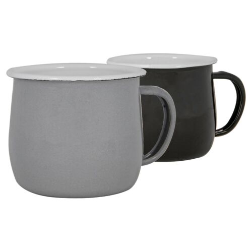 4x Coloured Enamel Belly Mugs Steel Outdoor Camping Coffee Cup 375ml Black/Grey - Picture 1 of 6