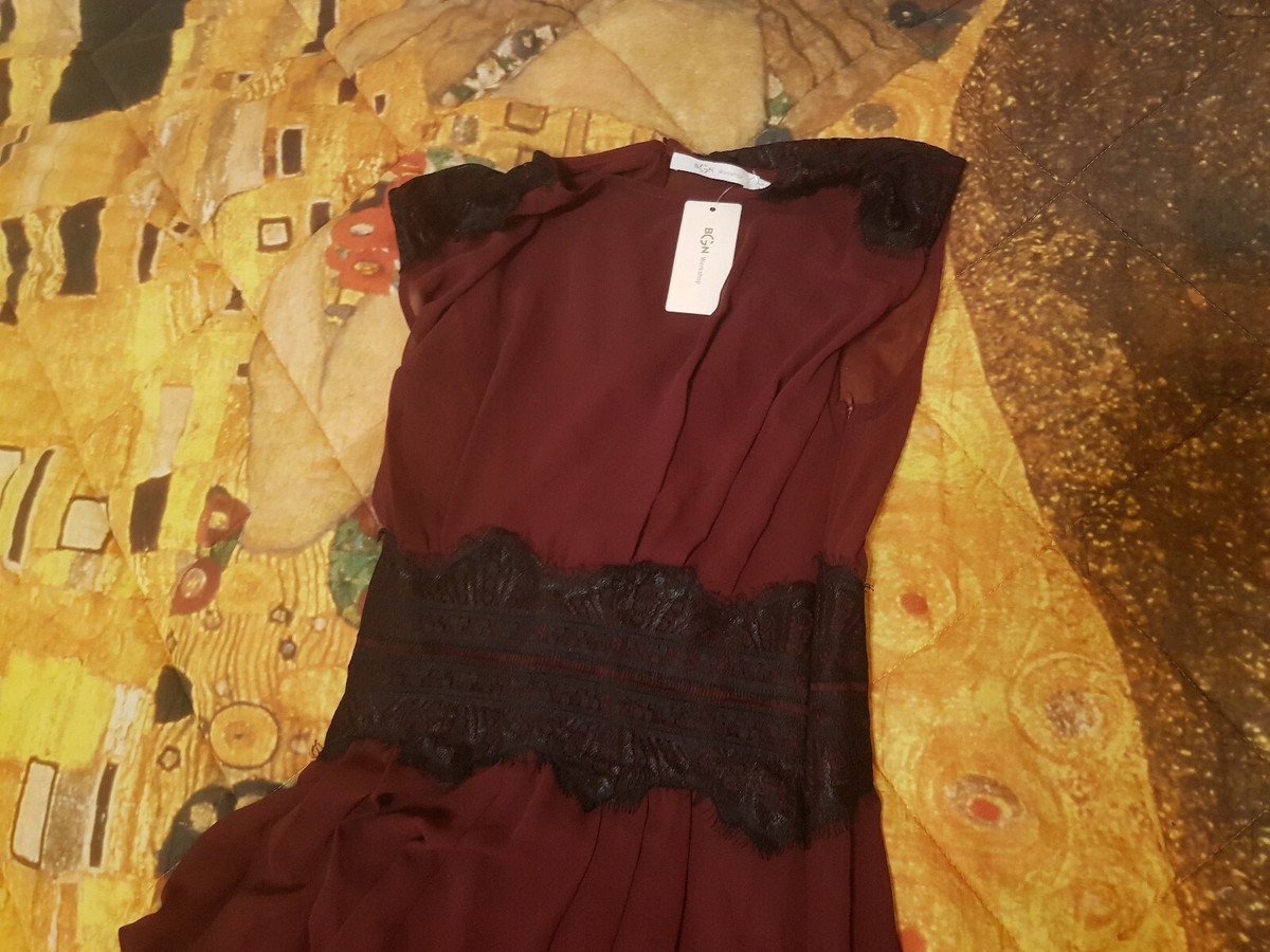 NEW! BGN Abito Vestito Cerimonia matrimonio bordeaux pizo nero