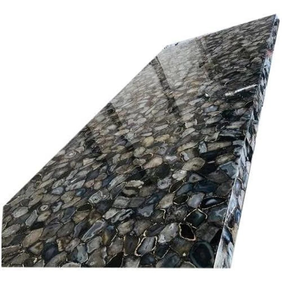 Resin Coffee Table Top with Elegant Look Black Agate Rectangle Kitchen Slab - Image 3 of 4