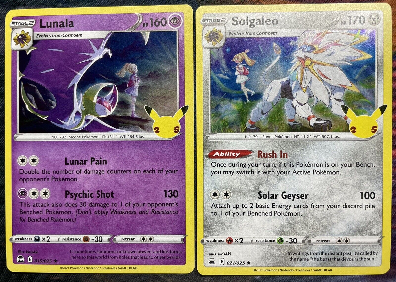 Solgaleo & Lunala - Pokemon Celebration 4 Card Lot - Legendary Holo Foil -  015/025 & 021/028